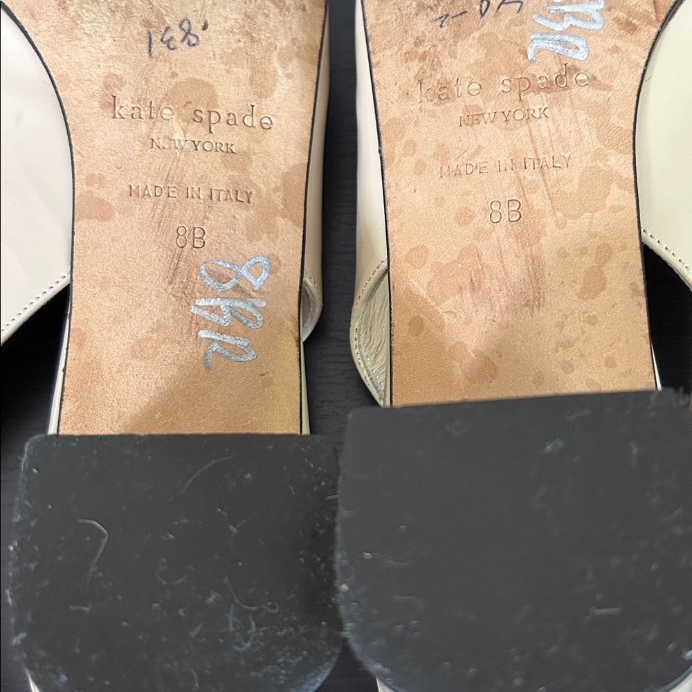 Kate Spade Slingback Heel Tan Bow Square Toe Logo Leather Made in Italy Sz 8 - Picture 9 of 10
